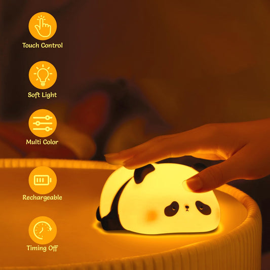 Panda Soft Toy Night Lamp Sleeping Panda Touch Light Night Lamp Silicone Rechargeable LED Gifts for Kids Sister Boys,